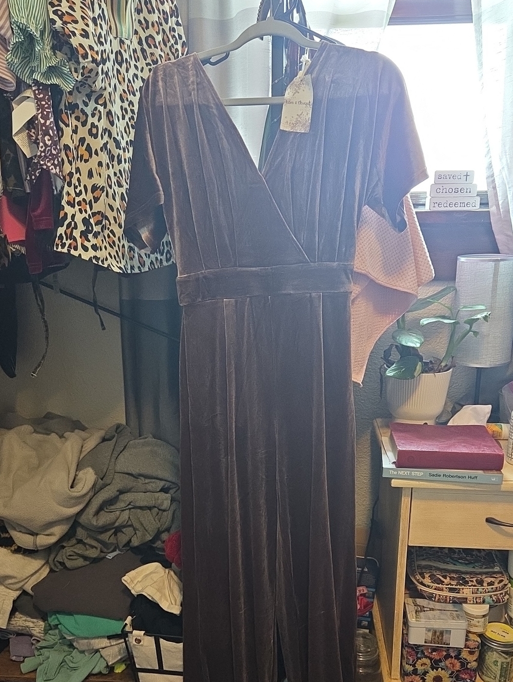 Hem & Thread Brown Velvet Maxi Dress with V-Neck